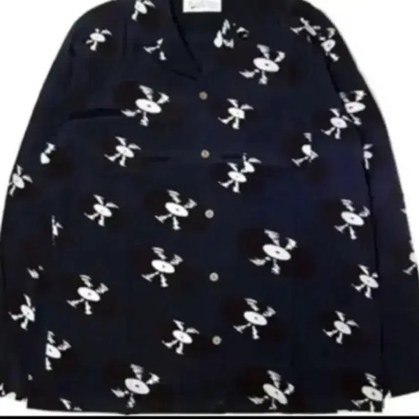 [BUNJANG] Wackomaria 20SS Vinyl Navy Open Collar Shirt / 와코마리아 20SS 바이닐 네이비 오픈카라셔츠