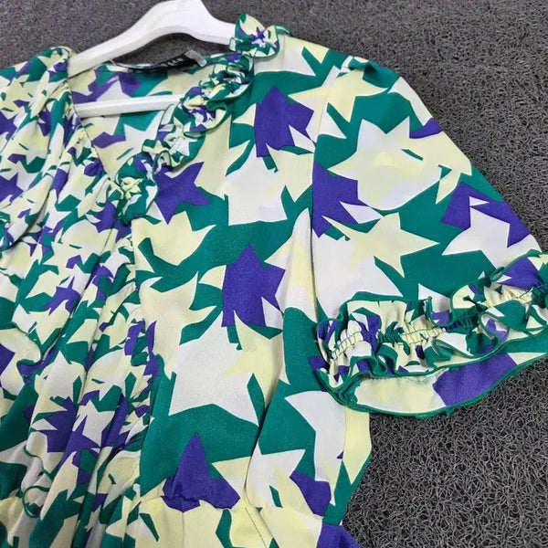 [BUNJANG] Lucky Chouette Flower Pattern Short Sleeve Ruffle Dress / 럭키슈에뜨 플라워 패턴 반팔 캉캉 원피스