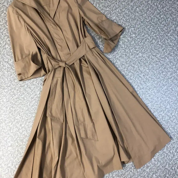 [BUNJANG] Jigott Open Collar Midi Trench Shirt Dress Beige / 지고트 60만원대 트렌치형 셔츠 오픈카라 미디 원피스 결혼식 하객룩베이지
