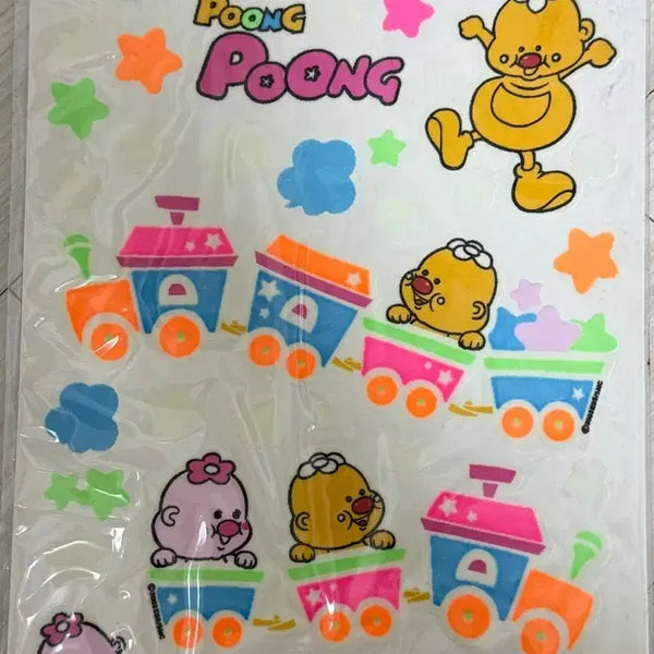 [BUNJANG] Retro PpoongPpoong Glow-in-the-Dark Stickers (A4 Size) / 고전문구 뿡뿡이 야광스티커 (A4사이즈)