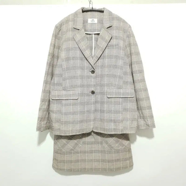[BUNJANG] Imvely Check Linen Jacket & Skirt Two-piece Set (Free Size) / 임블리 체크 리넨 자켓  & 스커트 투피스 F