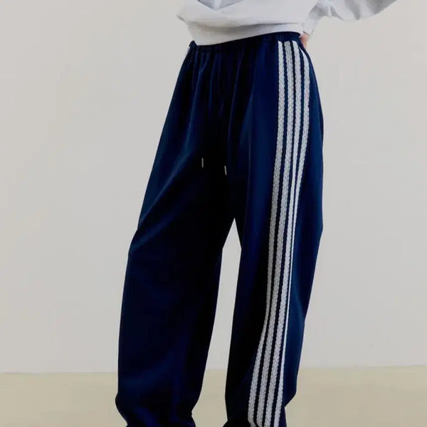 [BUNJANG] OPUSH QUADRUPLE LACE TRACK PANTS, NAVY / 오피쉬 QUADRUPLE LACE TRACK PANTS, NAVY