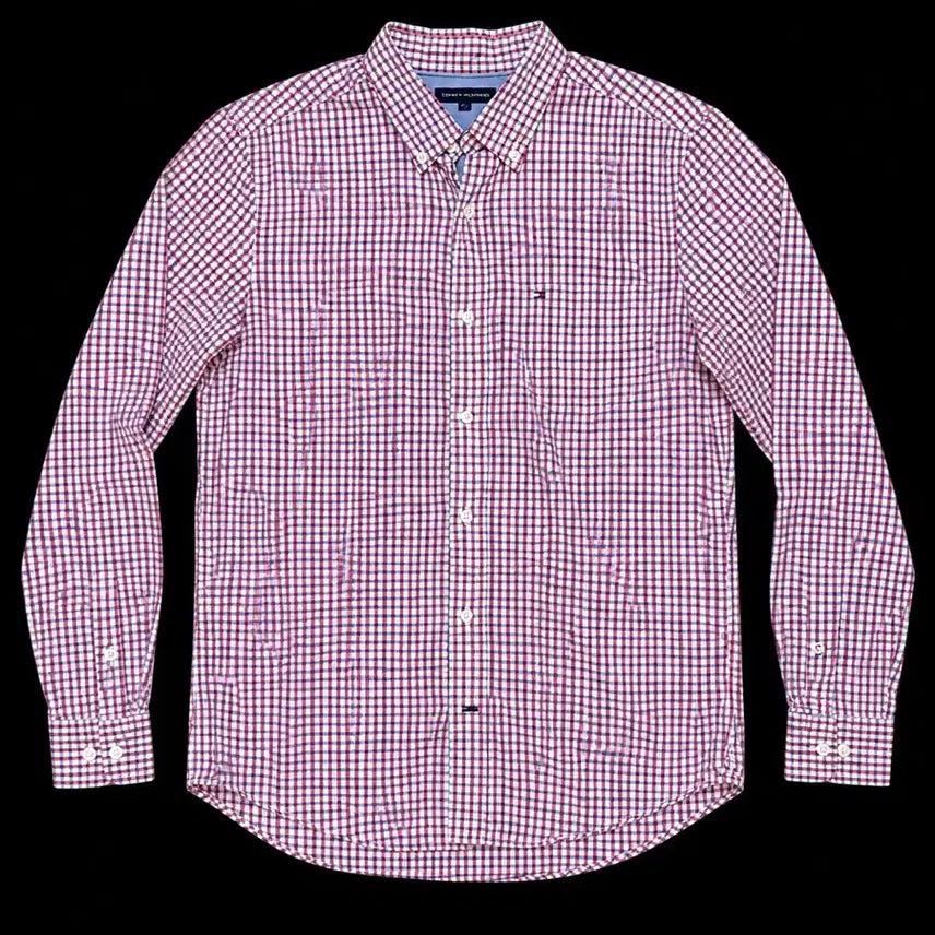[BUNJANG] Tommy Hilfiger Men's/Unisex Custom Fit Checkered Shirt / 타미힐피거 남여공용 S-M 체크 셔츠 여름 봄 남방 정장
