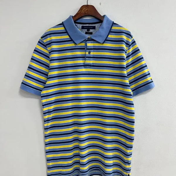 [BUNJANG] Tommy Hilfiger Striped Short Sleeve Polo Shirt / 타미힐피거 스트라이프 반팔 폴로티