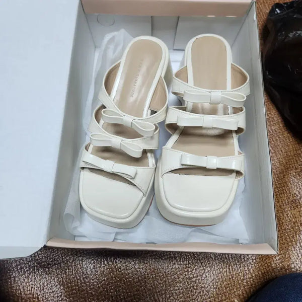 [BUNJANG] Stay Signature Ribbon Sandal Heels Ivory 235 / 스테이 시그니처 리본 샌들 힐 아이보리235