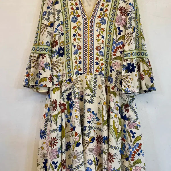 [BUNJANG] Tory Burch Floral Silk Short Sleeve Dress / 토리버치 플로럴 실크원피스 드레스:) 여름반팔원피스휴가룩휴양지룩바캉스룩