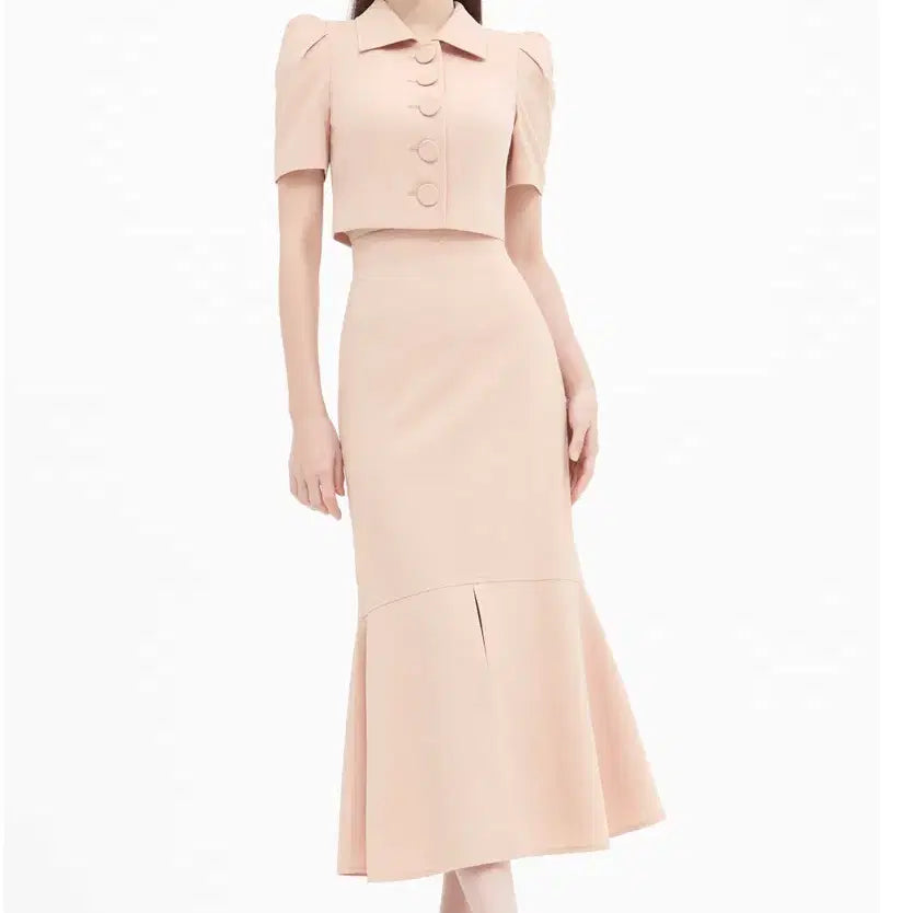 [BUNJANG] Avoavo Setup Jacket and Skirt Set - Peach Beige (XS) / 아보아보 셋업 피치베이지 xs