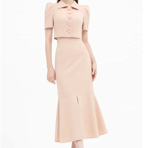 [BUNJANG] Avoavo Setup Jacket and Skirt Set - Peach Beige (XS) / 아보아보 셋업 피치베이지 xs