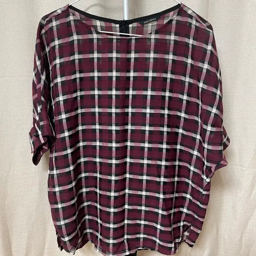 [BUNJANG] Shesmiss Burgundy Check Blouse / Shesmiss 체크 블라우스 버건디