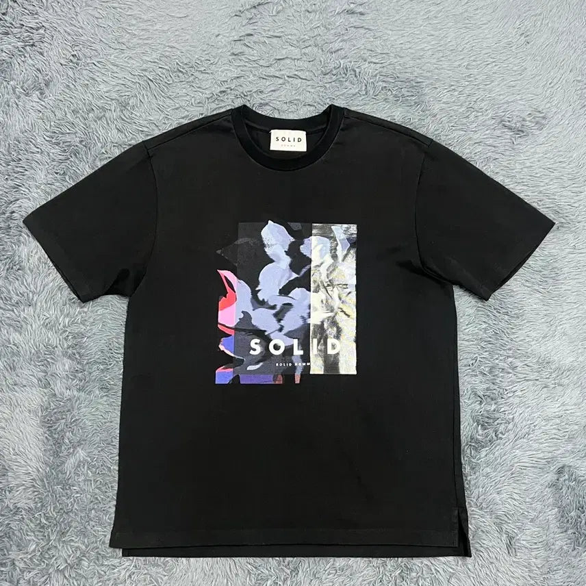 [BUNJANG] Solid Homme Black Printing Short Sleeve T-Shirt Size 48 / (정품) 솔리드옴므 블랙 프린팅 반팔 48