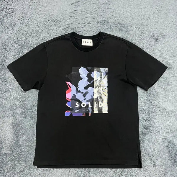 [BUNJANG] Solid Homme Black Printing Short Sleeve T-Shirt Size 48 / (정품) 솔리드옴므 블랙 프린팅 반팔 48