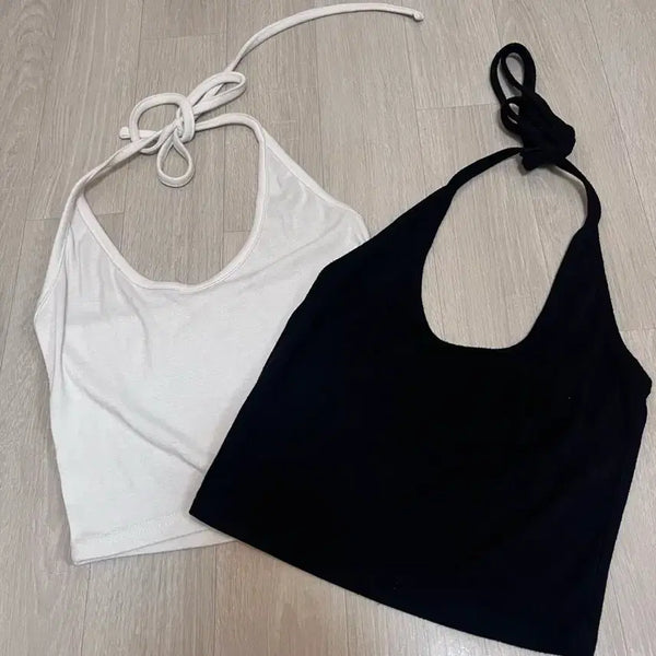 [BUNJANG] Halter Neck Crop Tank Top 2-Piece Set / 홀터넥 크롭 나시 2종