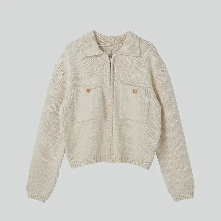 [BUNJANG] Recto Pocket Detail Knit Zip-Up Jacket Cream / (L 구매) 렉토 포켓 디테일 니트 집업 자켓 크림
