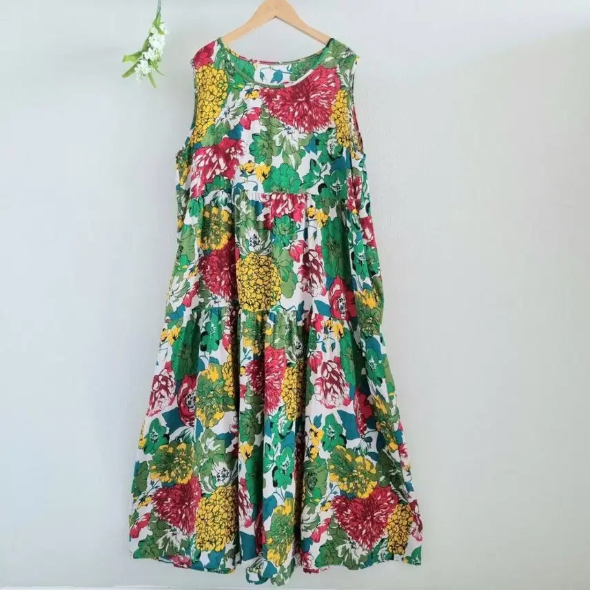 [BUNJANG] Floral Print Sleeveless Long Dress / 플라워 프린트 롱 원피스 민소매