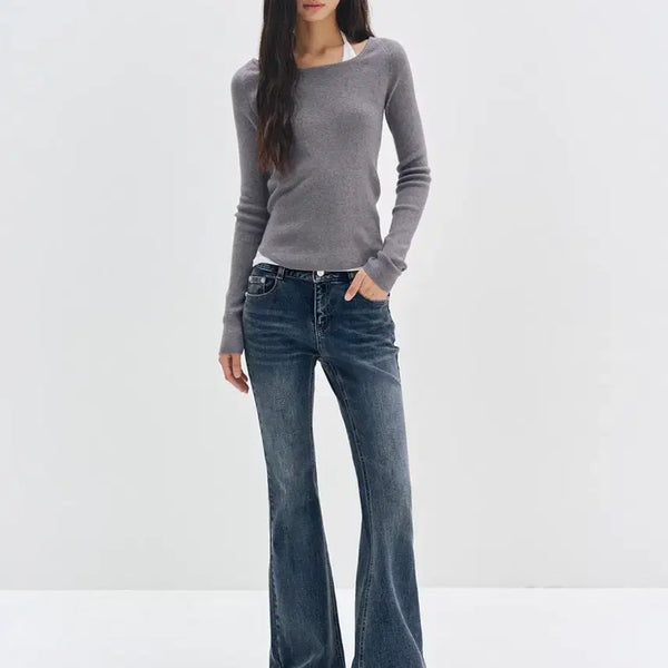 [BUNJANG] DECEIT Women's Low-Rise Bootcut Flare Denim Pants / 데케트 우먼 로우라이즈 부츠컷 플레어 데님 팬츠