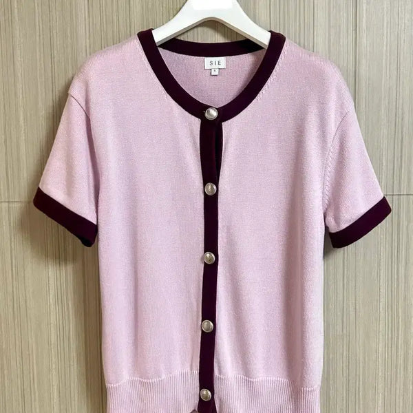 [BUNJANG] SIE Purple Color-Blocked Short-Sleeve Cardigan / [시에] SIE 퍼플배색 반팔 가디건
