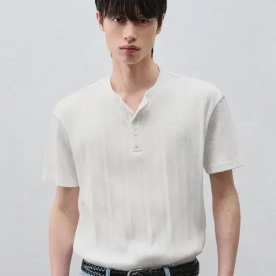 [BUNJANG] Drawfit Henry Neck Short Sleeve T-shirt Ivory L / 드로우핏 헨리넥 반팔 티셔츠 아이보리 L