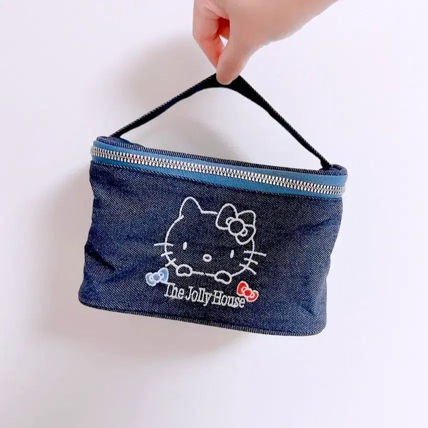 [BUNJANG] Hello Kitty Denim Pouch with Handle / 헬로키티, 키티  데님 손잡이 파우치 / 새상품