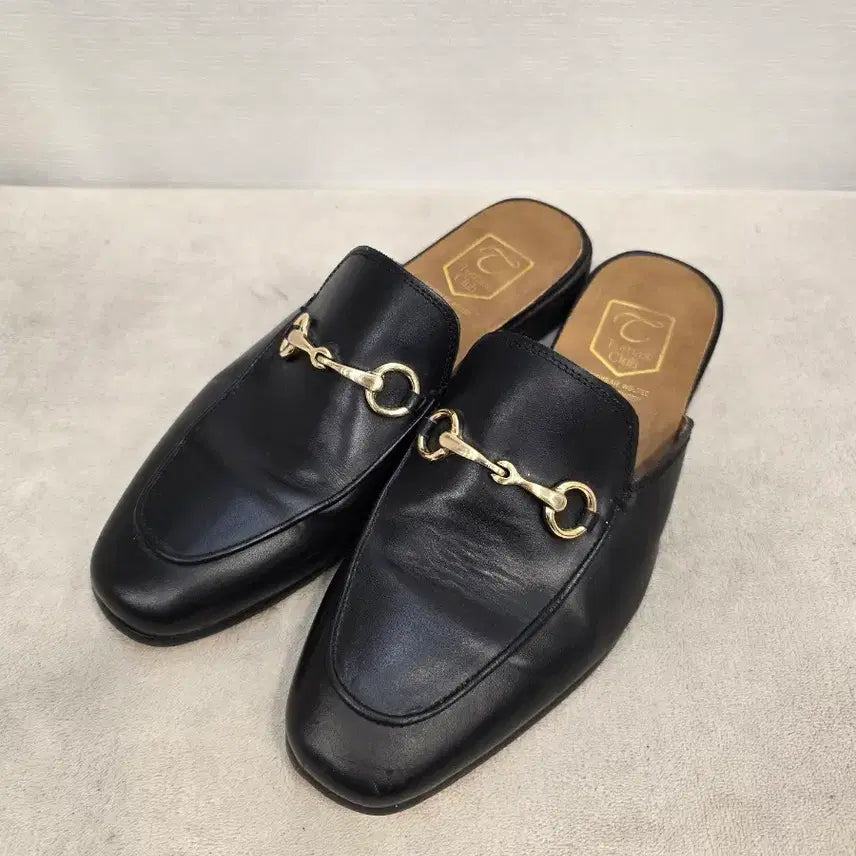 [BUNJANG] Thomas Club Handmade Black Leather Mules Slippers / 토마스클럽 수제화 블랙 레더 뮬 슬리퍼 255
