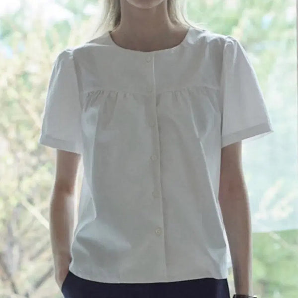 [BUNJANG] Nonlocal Julia Shirring Blouse Short Sleeve / 논로컬 Julia Shirring Blouse 반팔 블라우스