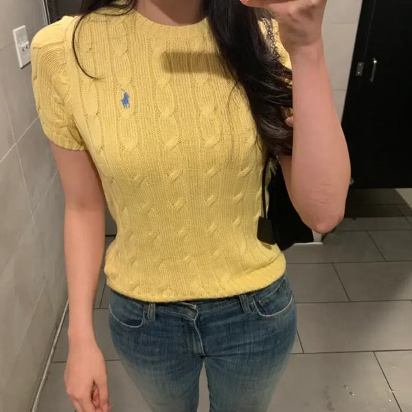 [BUNJANG] Polo Ralph Lauren Cable Short Sleeve Knit Pima Cotton Yellow / 폴로 랄프로렌 케이블 반팔 니트 옐로우 피마코튼