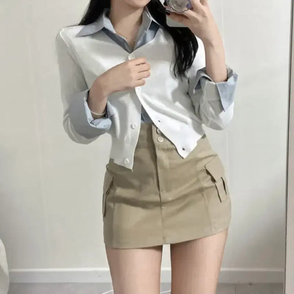 [BUNJANG] High-Waisted Cargo Skirt Beige / 에이블리 카고 스커트
