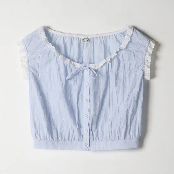 [BUNJANG] Aviamois Off-the-Shoulder Ruffle Blouse (Stripe) / 아비에무아 오프 더 숄더 러플 블라우스 (스트라이프)