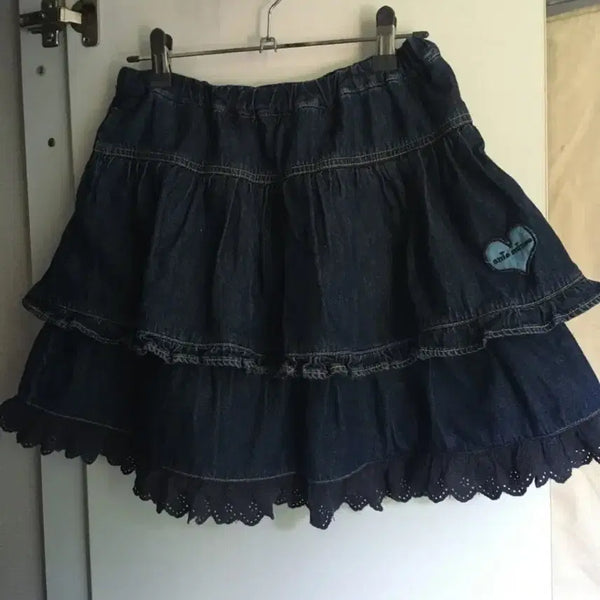 [BUNJANG] Mezzo Piano Japanese Vintage Denim Frill Ribbon Skirt / 모리걸 헤이세이 갸루 일본 빈티지 메조피아노 데님 진청 프릴 리본 스커트