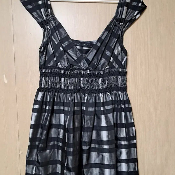 [BUNJANG] ZARA Basic Black Check Shirring Dress/Top / 자라 베이직 블랙 체크 셔링 원피스