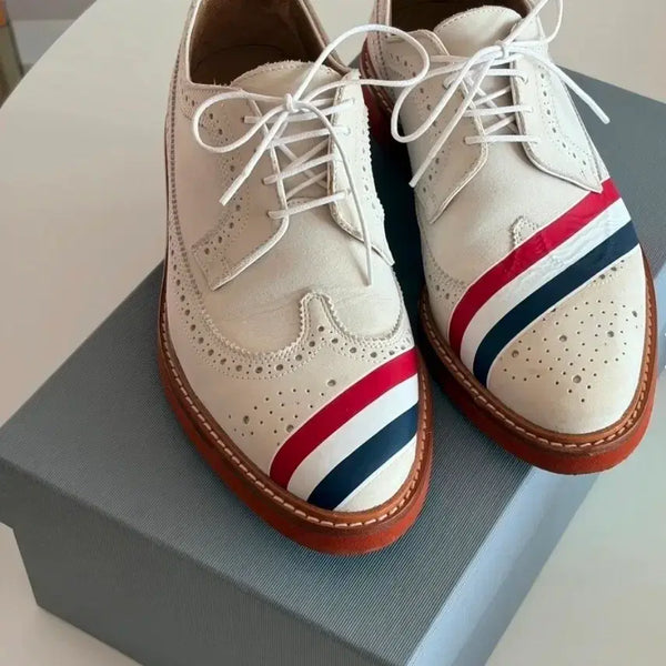 [BUNJANG] Thom Browne Stripe Suede Longwing Brogue Loafers / 톰브라운 스트라이프 스웨이드 롱윙 브로그 로퍼(260/S급)