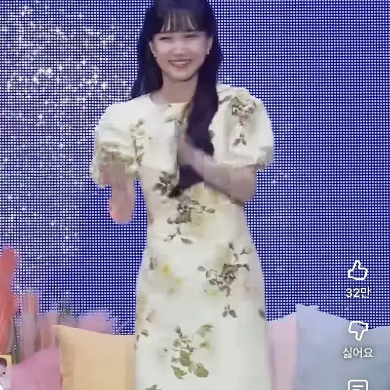 [BUNJANG] Stay With Me Rose Print Puff Shoulder Long Dress / [스테이위드미] 로즈 프린트 퍼프숄더 드레스 롱원피스