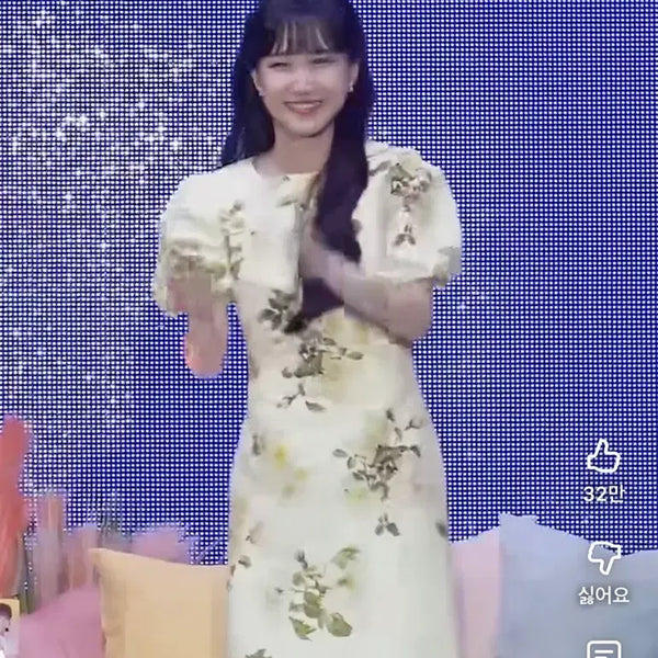 [BUNJANG] Stay With Me Rose Print Puff Shoulder Long Dress / [스테이위드미] 로즈 프린트 퍼프숄더 드레스 롱원피스