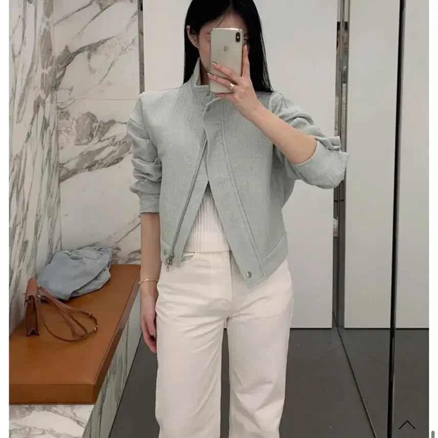[BUNJANG] BRONN Tweed Bomber Jacket Mint / 브론 블루종 트위드 자켓