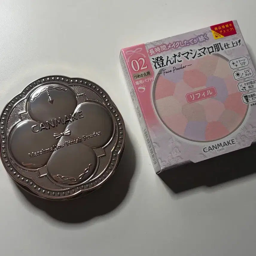 [BUNJANG] Canmake Marshmallow Finish Powder ML (Matte Light Ochre) with Able Bloom Refill (Sakura Churu) / 캔메이크 마시멜로 피니쉬 파우더 ML 본품 어블룸 02호 리필 일괄