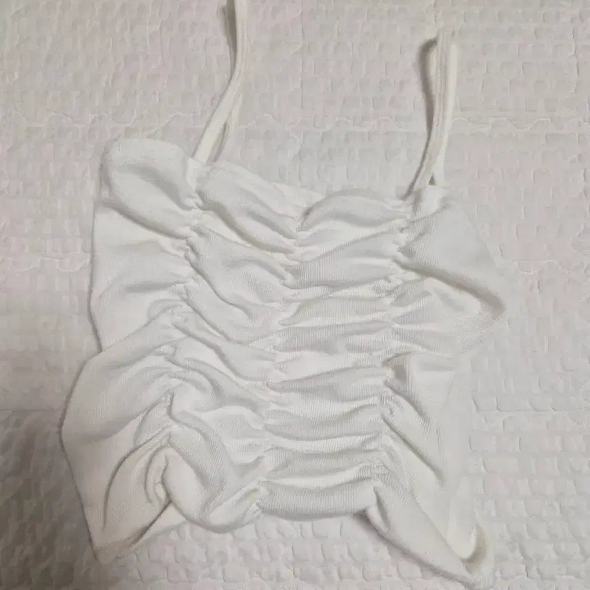 [BUNJANG] White Shirring Bustier Crop Top / 화이트 셔링 크롭 뷔스티에