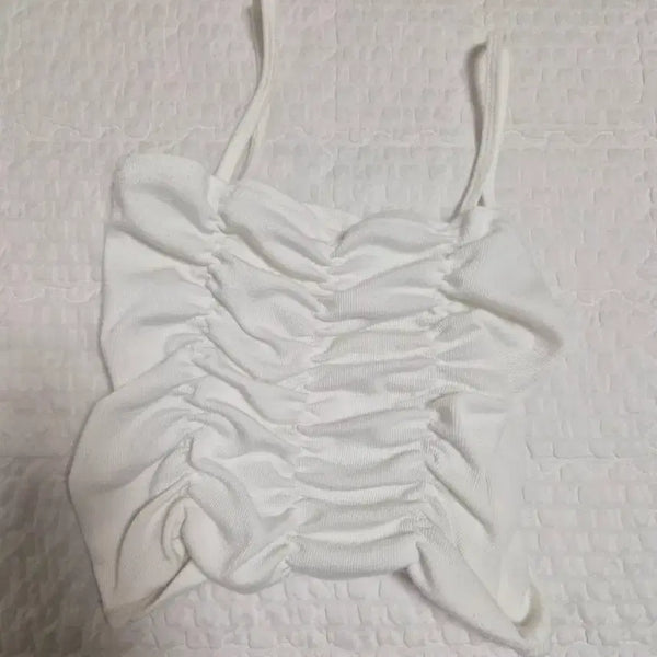 [BUNJANG] White Shirring Bustier Crop Top / 화이트 셔링 크롭 뷔스티에