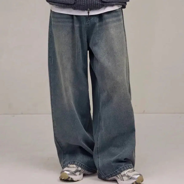[BUNJANG] Filluminate Damage Washed Denim Pants - Medium Blue / 필루미네이트 데미지 워시드 데님 팬츠-미디엄 블루