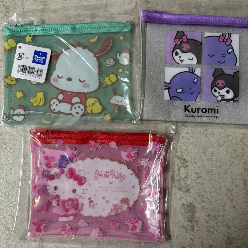 [BUNJANG] Sanrio Characters 3 Types Transparent PVC Pouch Set / 산리오 캐릭터 투명 pvc 파우치 3종
