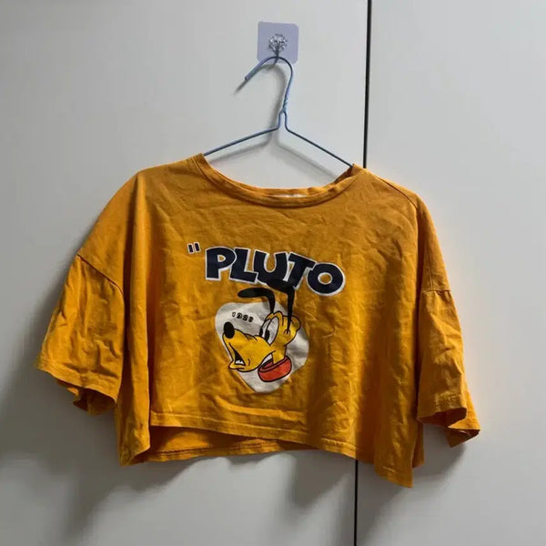 [BUNJANG] Disney Pluto Cropped Short Sleeve T-Shirt Free Size / 디즈니 플루토 크롭 반팔티