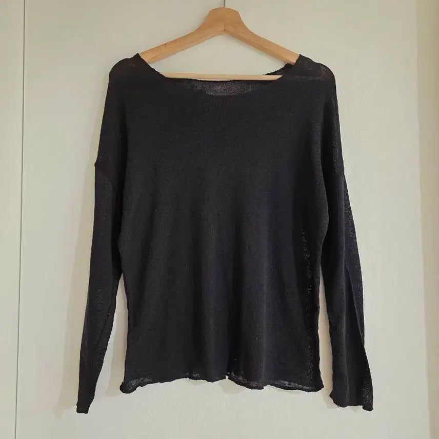 [BUNJANG] Black Long Sleeve Knit T-Shirt / 블랙 롱슬리브 니트 티셔츠