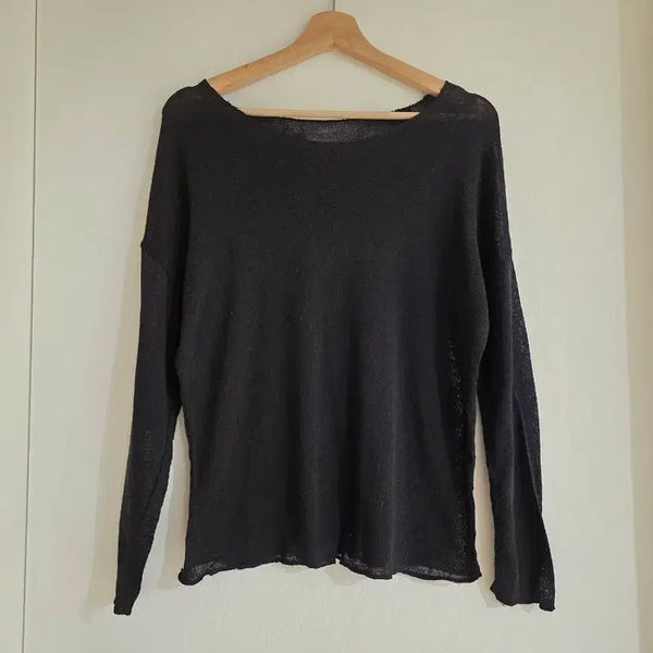 [BUNJANG] Black Long Sleeve Knit T-Shirt / 블랙 롱슬리브 니트 티셔츠
