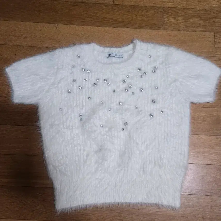 [BUNJANG] Zara Angora Short Sleeve Knit / 자라 화이트 앙고라 반팔 니트