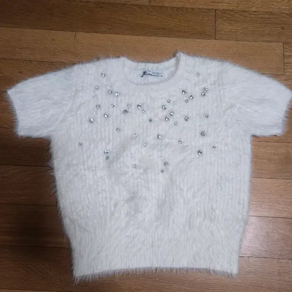 [BUNJANG] Zara Angora Short Sleeve Knit / 자라 화이트 앙고라 반팔 니트
