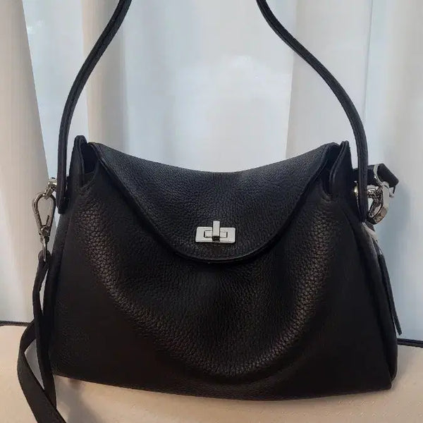 [BUNJANG] Black Leather Shoulder Bag Crossbody Bag / 블랙 가죽 소가죽 숄더백 크로스백(새상품)