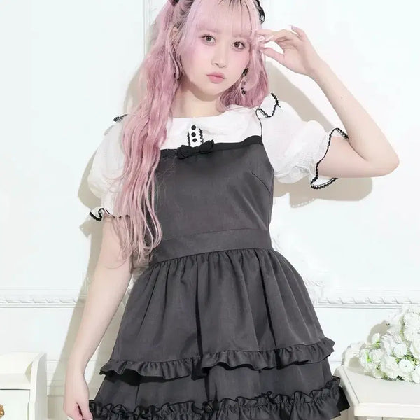 [BUNJANG] Noemie Lace Docking Tier Ribbon Dress - Grey / 노에미 noemie 레이스 도킹 티어 리본 원피스 회색 그레이 양산형