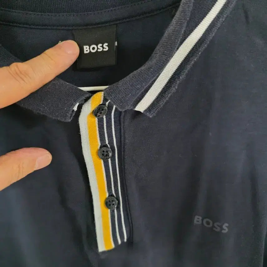 [BUNJANG] Boss Navy Collar Short Sleeve Polo Shirt / BOSS 보스 네이비 카라 반팔 폴로티