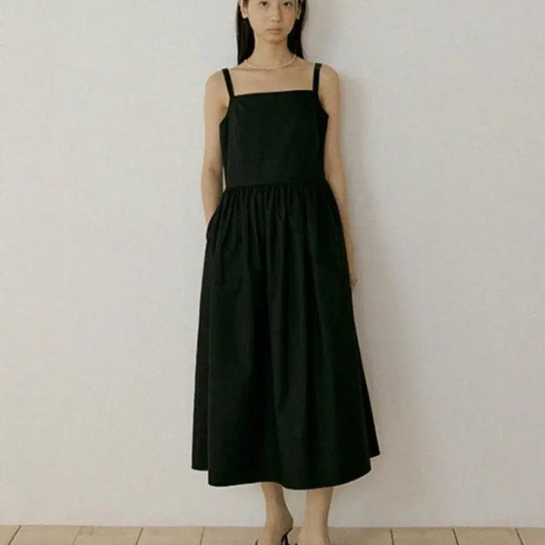 [BUNJANG] LINGSEOUL Black Bustier Shirring Dress Long One-Piece / 링서울LINGSEOUL 블랙 뷔스티에 셔링 드레스 롱원피스 55~66