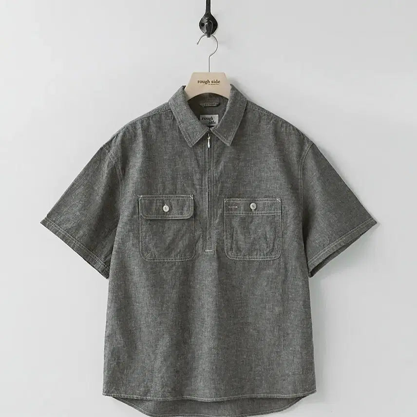 [BUNJANG] Chambray Half-Zip Shirt Black / 샴브레이 하프집업 셔츠 블랙 샴브레이