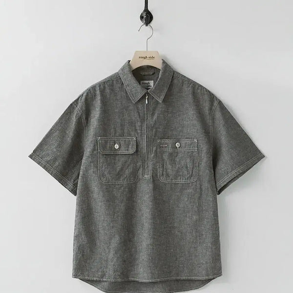 [BUNJANG] Chambray Half-Zip Shirt Black / 샴브레이 하프집업 셔츠 블랙 샴브레이