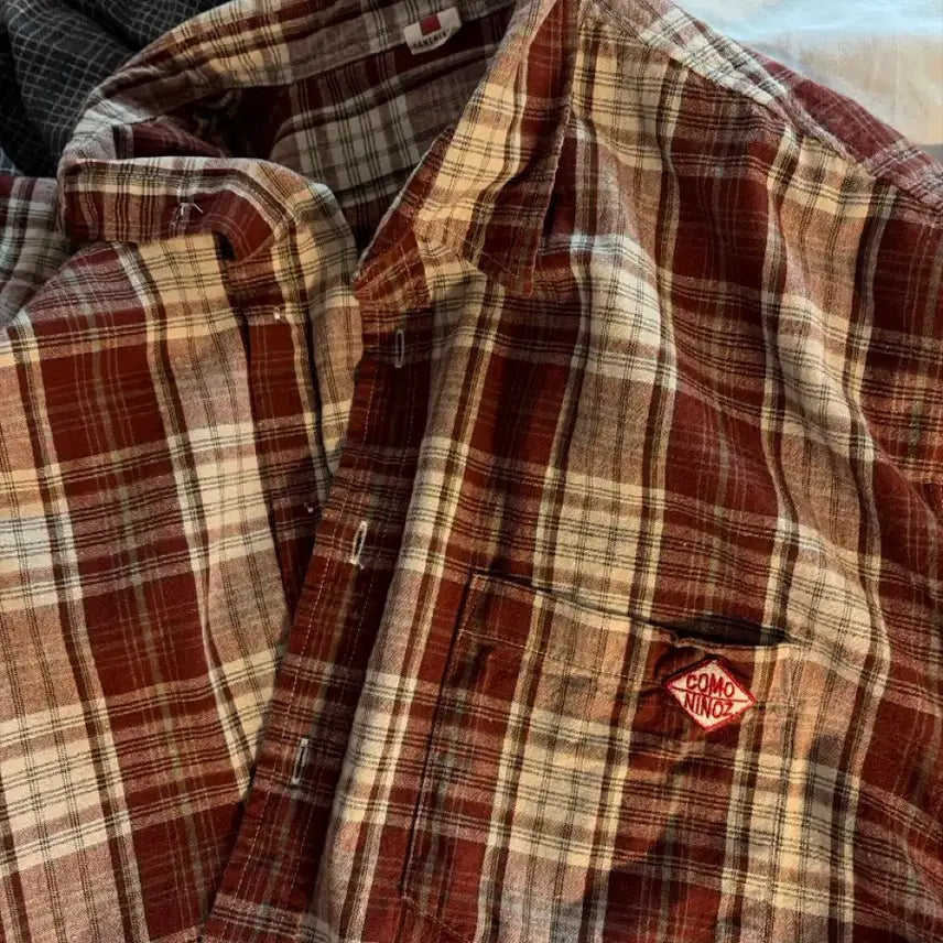 [BUNJANG] COMO NINOZ Burgundy Check Unisex Shirt / COMO NINOZ 남녀공용 버건디 체크 셔츠 무료배송